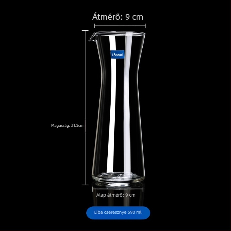 Üveg boröntő kifolyóval, modern és egyszerű stílus, logóval, borhoz tartozó eszközök