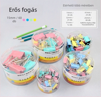 Weili fém hosszú farkú klipek – irodai kellékek, modellek 1–6, átlátszó kerek dobozban csomagolva