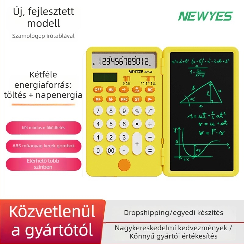 Newyes AB0608 12 számjegyű LCD írófelületes számológép, ABS ház, kettős tápegység