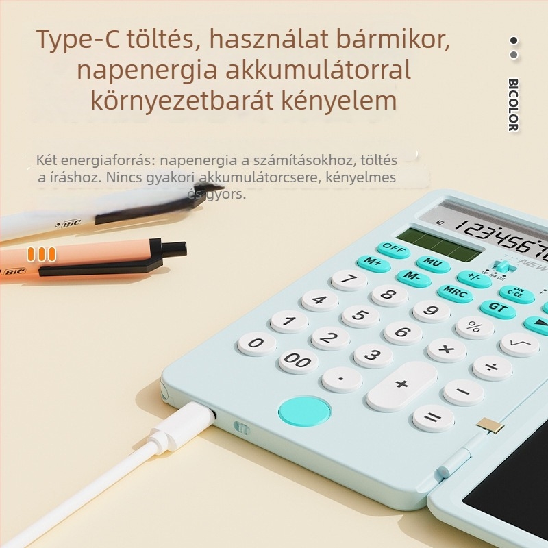 Newyes AB0608 12 számjegyű LCD írófelületes számológép, ABS ház, kettős tápegység