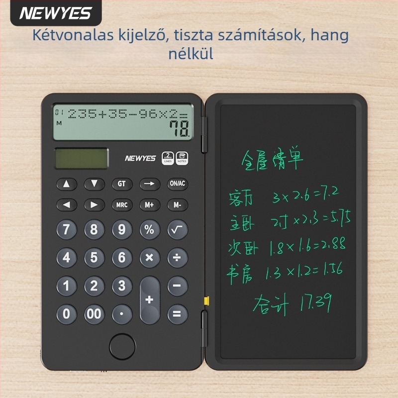 Newyes AB0608 12 számjegyű LCD írófelületes számológép, ABS ház, kettős tápegység