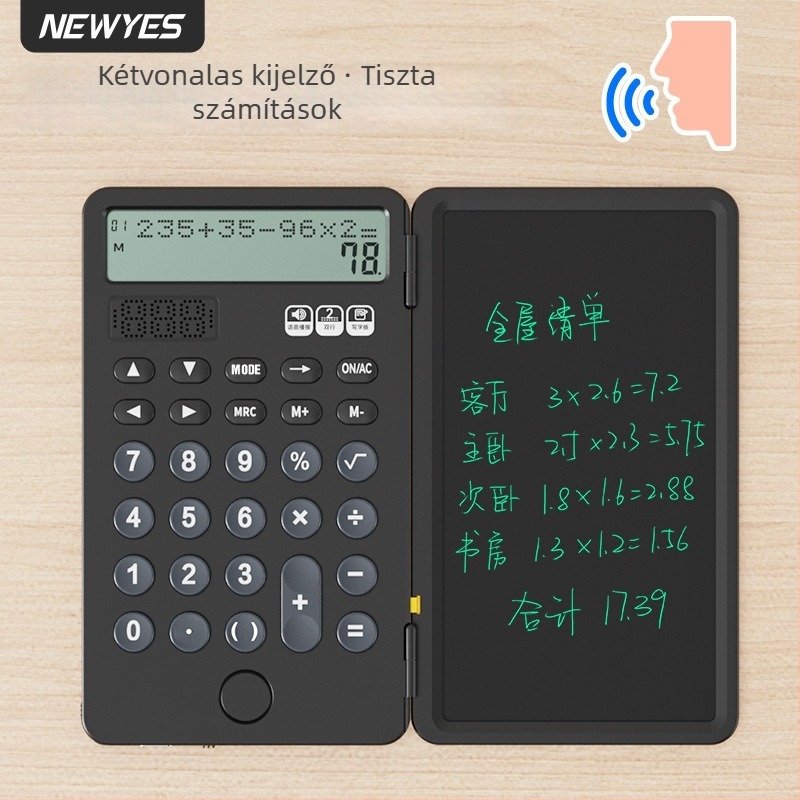 Newyes AB0608 12 számjegyű LCD írófelületes számológép, ABS ház, kettős tápegység