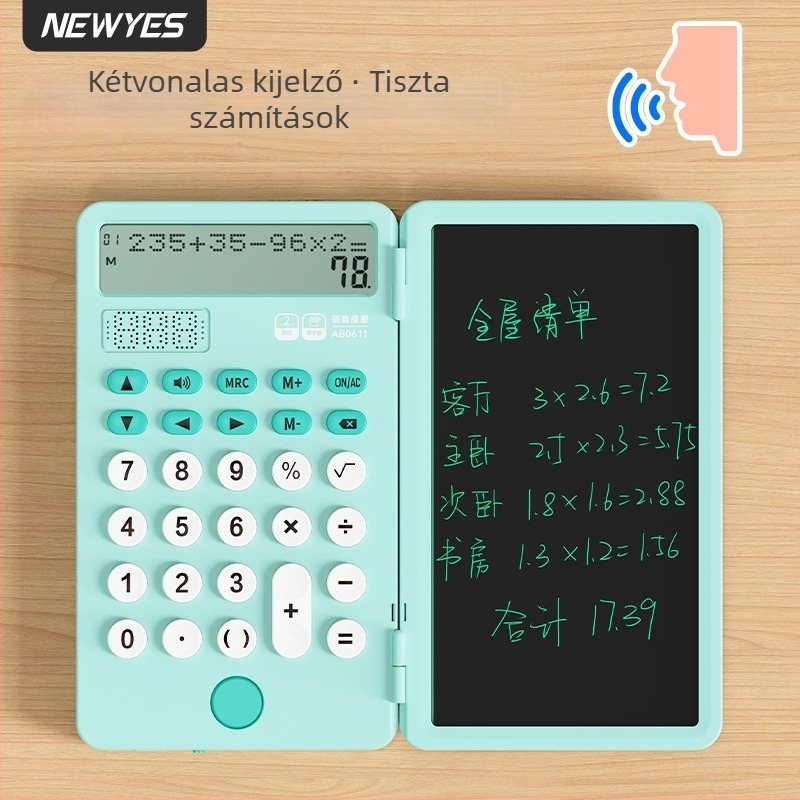 Newyes AB0608 12 számjegyű LCD írófelületes számológép, ABS ház, kettős tápegység