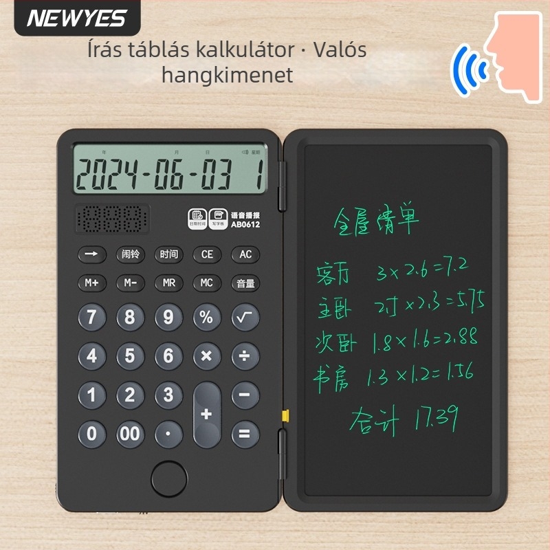 Newyes AB0608 12 számjegyű LCD írófelületes számológép, ABS ház, kettős tápegység