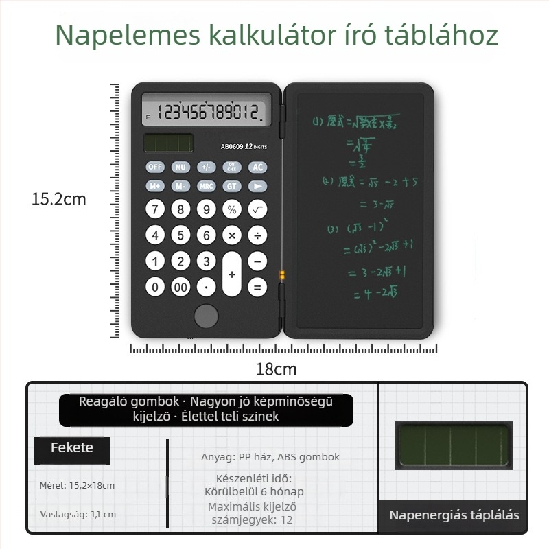 Newyes AB0608 12 számjegyű LCD írófelületes számológép, ABS ház, kettős tápegység