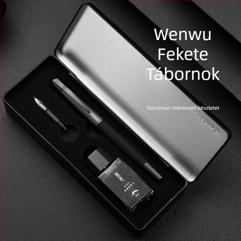 Hongdian kalligráf toll fekete testtel, görbült tollheggyel, ajándék dobozban, tintatartály, egyedi gravírozás