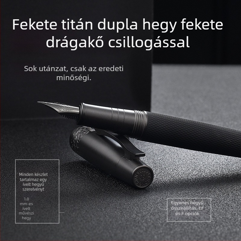 Hongdian kalligráf toll fekete testtel, görbült tollheggyel, ajándék dobozban, tintatartály, egyedi gravírozás