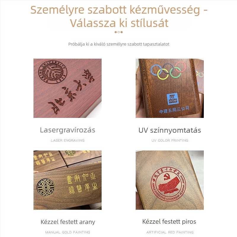 Fa négyszögletes fa tolltartó gravírozási lehetőséggel és logónyomtatással, ideális ballagási és üzleti ajándék.
