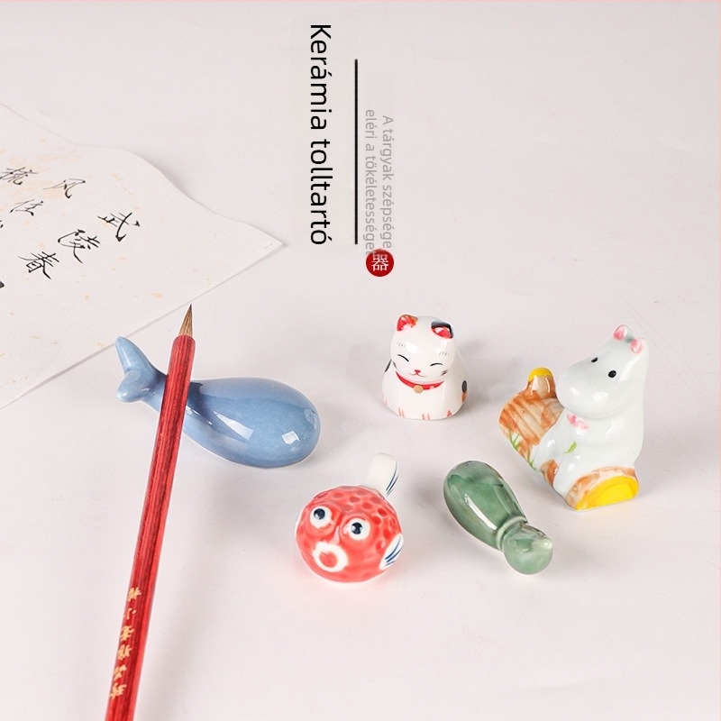 Állatmotívumos kerámiás ecsettartó kaligráfiához, modell KTBG-07