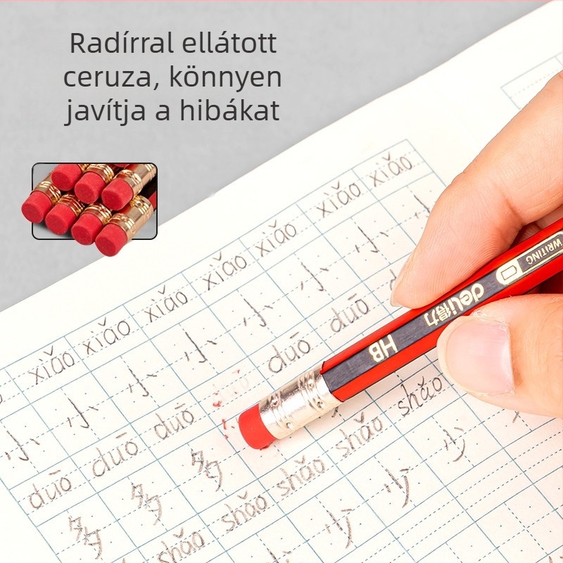 Deli 33158/33159 grafit ceruza HB/2B, hatszögletű fa ceruza íráshoz, rajzoláshoz és firkáláshoz — gyakorolás gyermekeknek és diákoknak