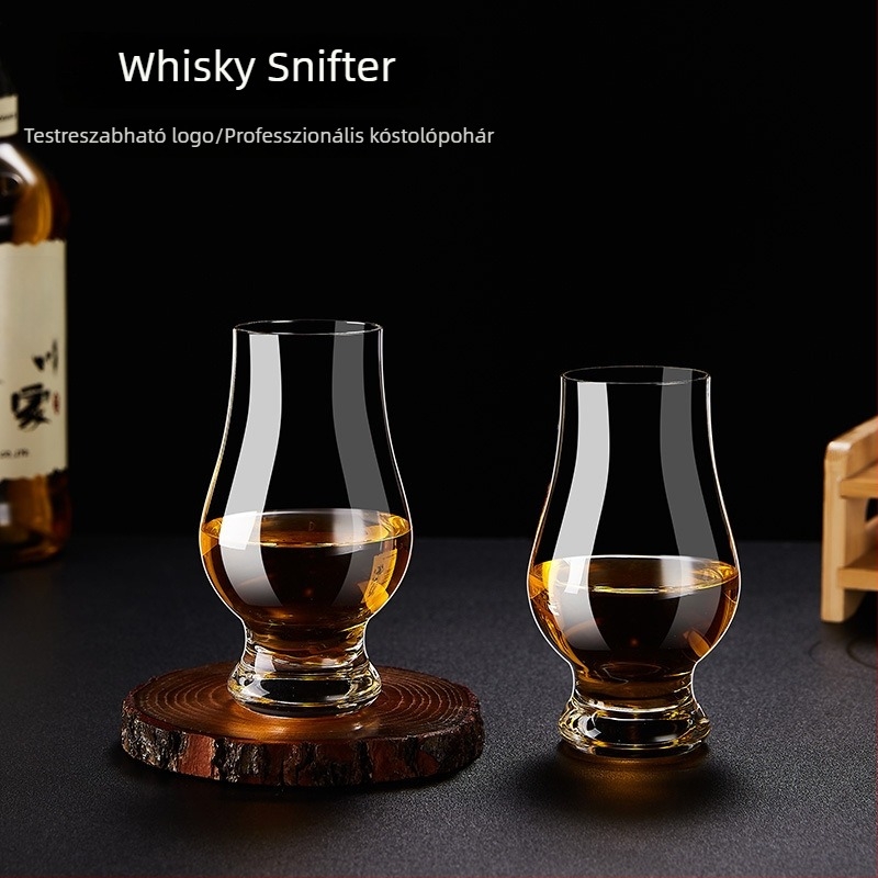 Fuyao Whisky kóstoló pohár készlet – kristályüveg, 6–10 darab, logónyomás elérhető, könnyed luxus retro stílus, papírdobozos csomagolás
