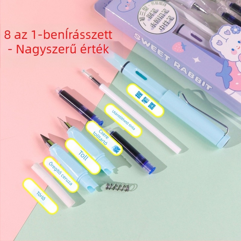 xiaoxue Kazettás toll tintapatronnal – műanyag burkolat, nyolc az egyben, tintaszívó rendszer, acél hegy, modell XX-8660
