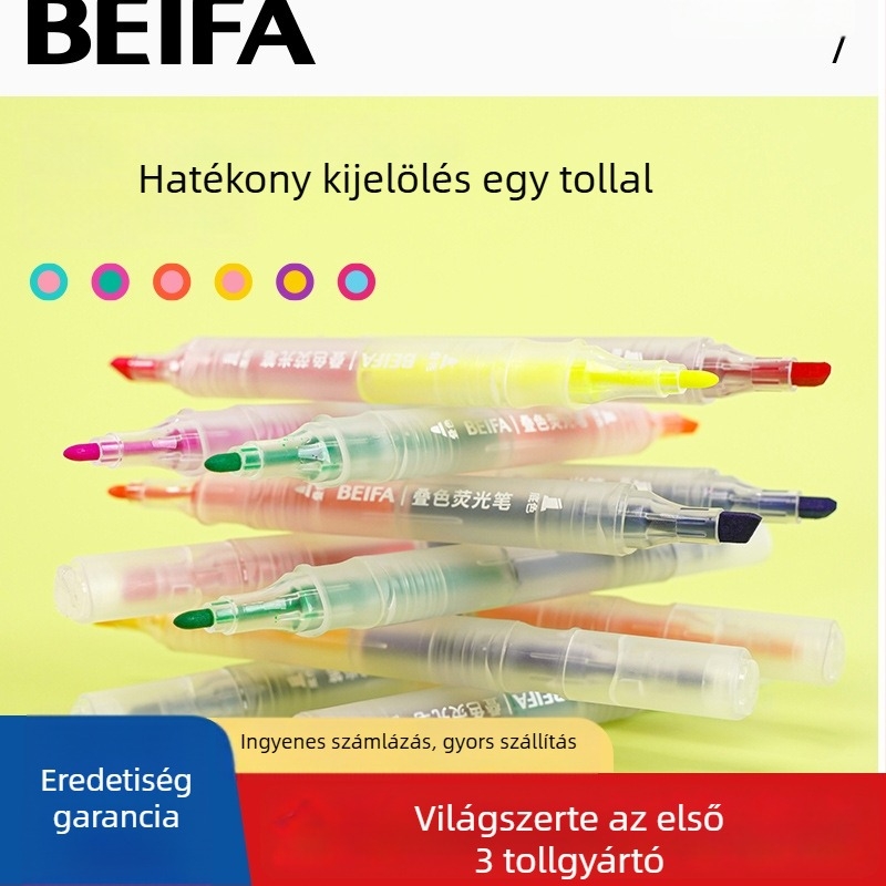 Beifa dupla végű kiemelő toll HY76-6B1, műanyag ház, diákoknak, szemvédő dizájn