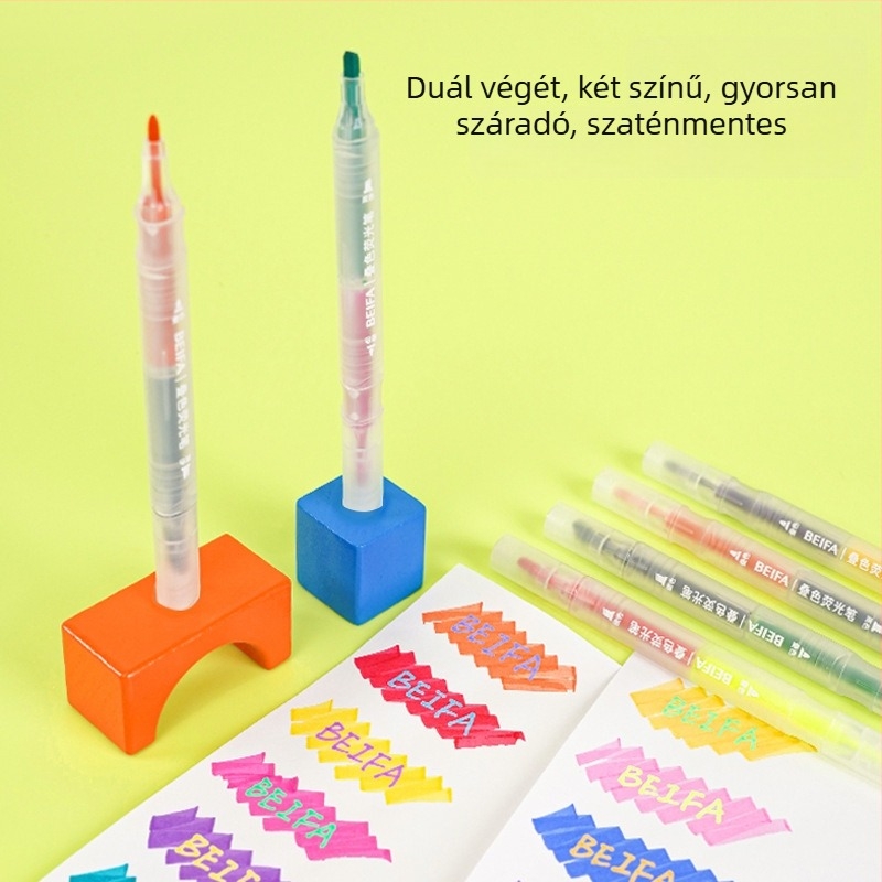 Beifa dupla végű kiemelő toll HY76-6B1, műanyag ház, diákoknak, szemvédő dizájn