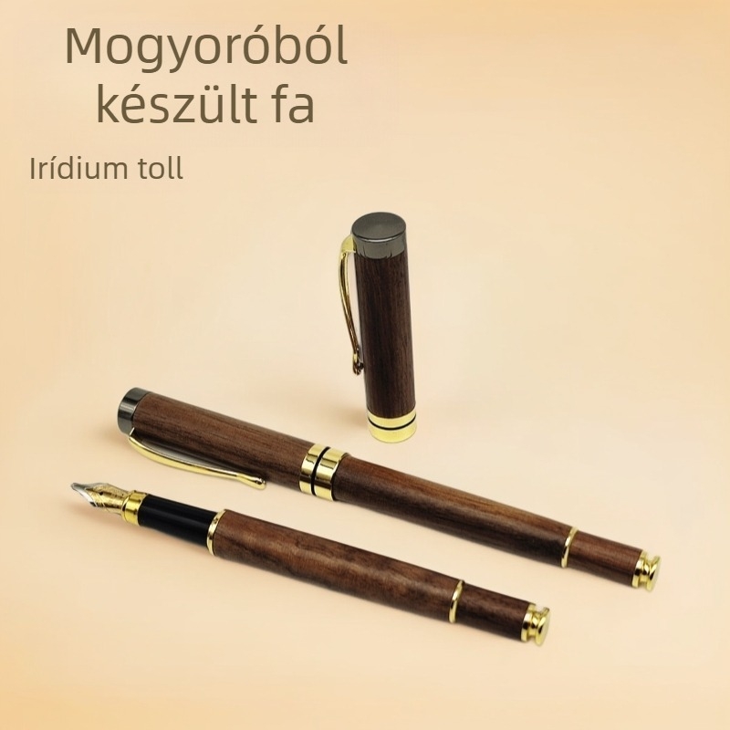 Diófából készült töltőtoll HTGB001, 14K arany hegye, forgó tintaellátó rendszer, logó testreszabható