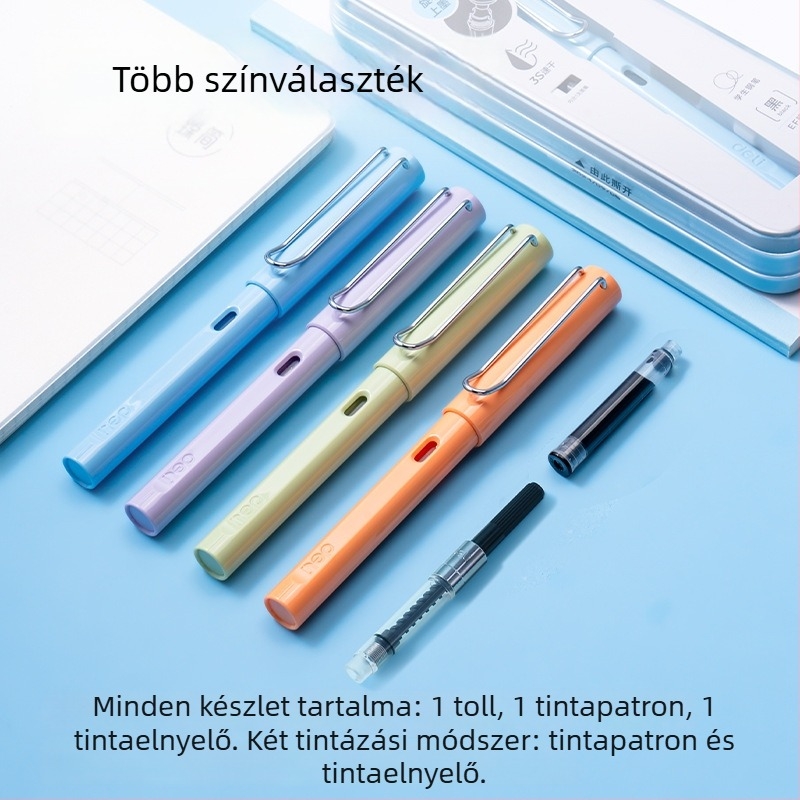 Deli S5 töltőtoll tintaszívó rendszerrel, cserélhető tintacsomaggal, vékony heggyel, gyorsan száradó írókészlet