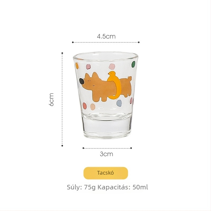 Soju pohár készlet, 4 darab, üveg anyag, kapacitás 1–100 ml, aranyos stílus, logó nyomtatás lehetősége