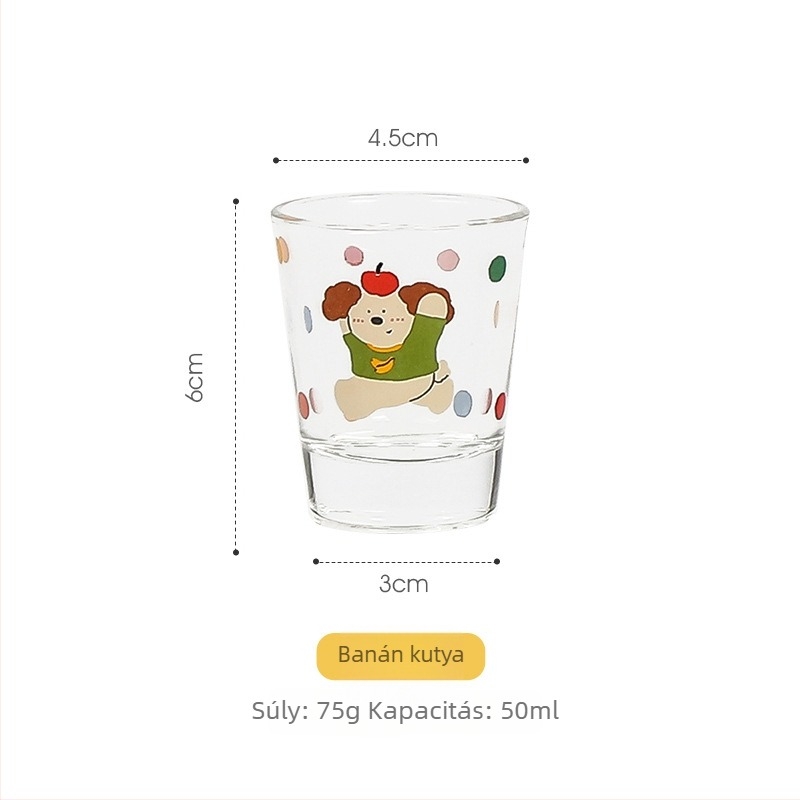 Soju pohár készlet, 4 darab, üveg anyag, kapacitás 1–100 ml, aranyos stílus, logó nyomtatás lehetősége