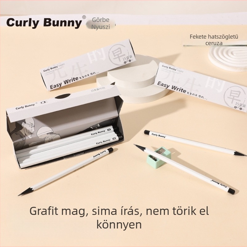 Curly Bunny Basswood hatszögletű HB ceruza első osztályos diákoknak, 2B, fa
