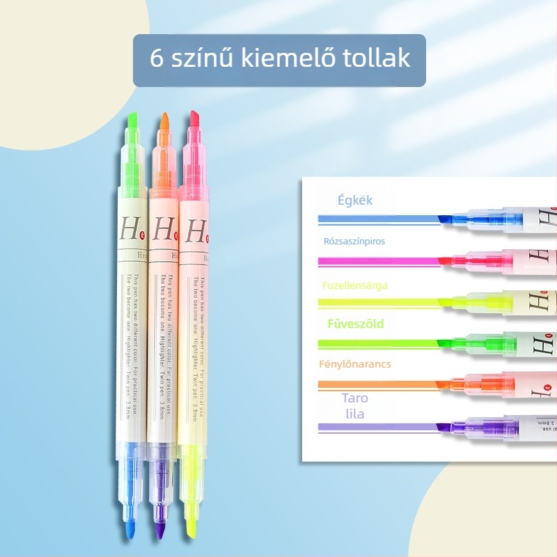Dupla fejű kiemelő toll, műanyag házzal, modell: Highlighter