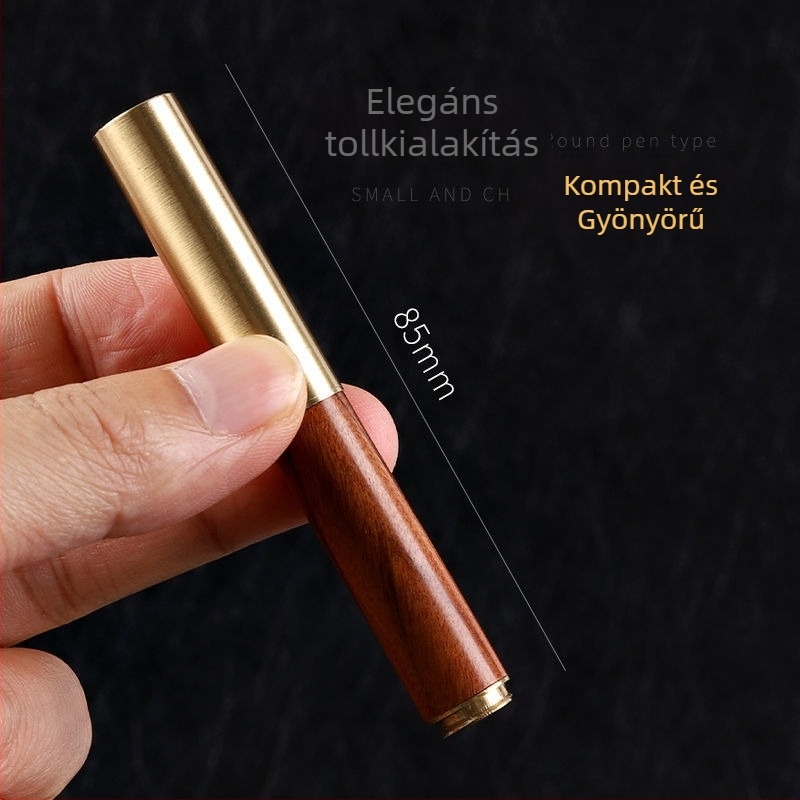 Hordozható toll 0,5 mm, tolltest szantálfával és rézzel, mini toll vörös szantálfa és ébenfa, kínai stílusú ajándéktoll, gravírozott logó