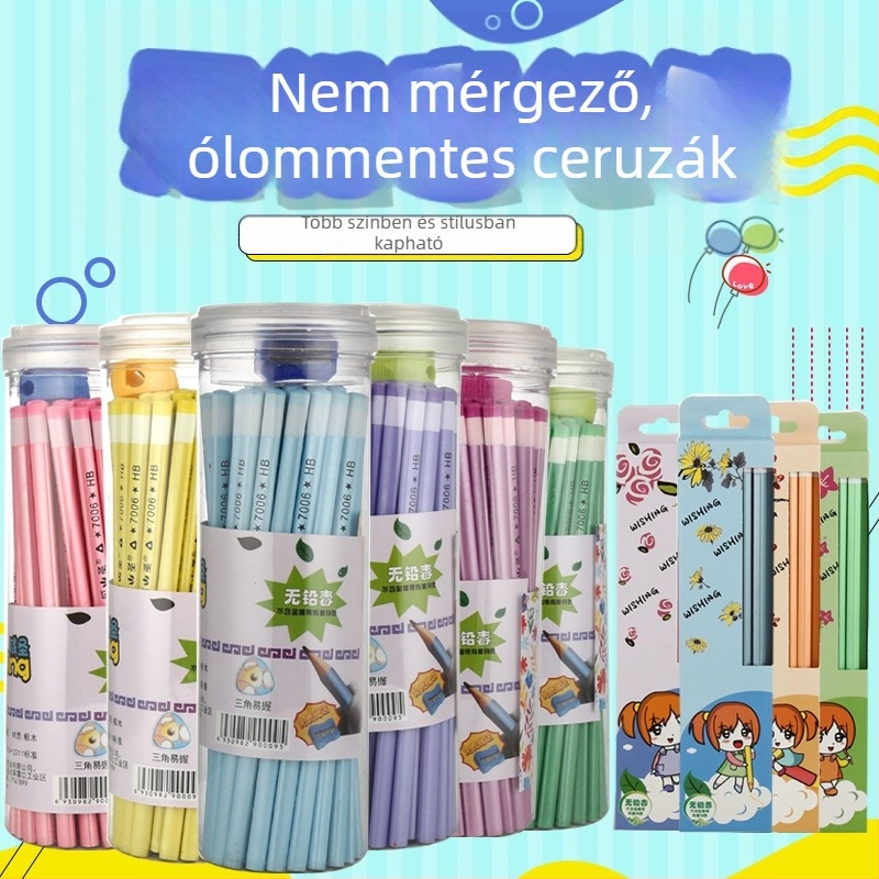 HB hatszögletű fa ceruzák, 50 darabos készlet, általános iskolásoknak, logó nyomtatás lehetőséggel