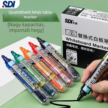 Hand Brand S510 fehértábla toll nagy kapacitású folyékony tinta, cserélhető, vonalvastagság 2,0–2,5 mm, iroda és oktatás számára, 12 darabos csomag