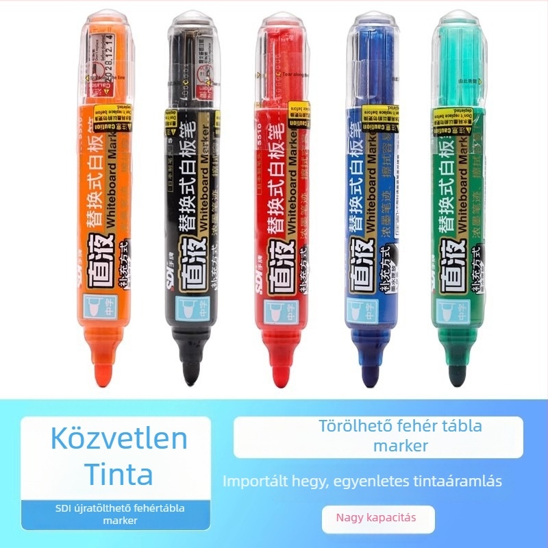 Hand Brand S510 fehértábla toll nagy kapacitású folyékony tinta, cserélhető, vonalvastagság 2,0–2,5 mm, iroda és oktatás számára, 12 darabos csomag