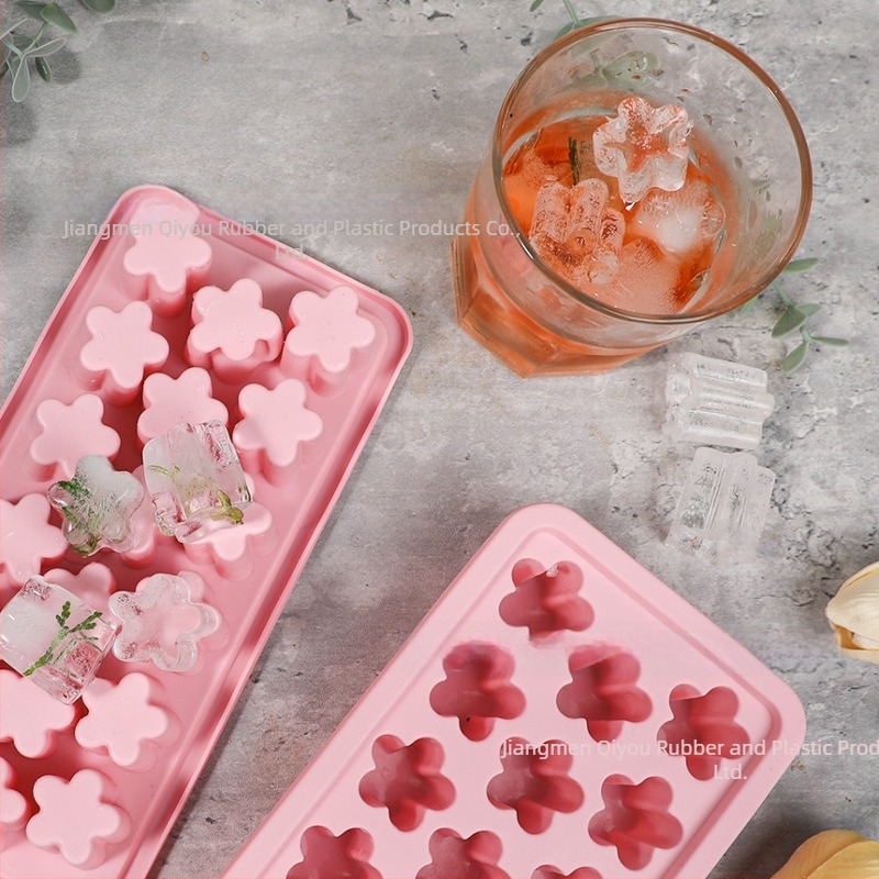 Jégkocka forma 18 rekesz, cherry blossom dizájnnal és fedővel, élelmiszer-minőségű szilikon, gyorsfagyasztás és könnyű kiemelés