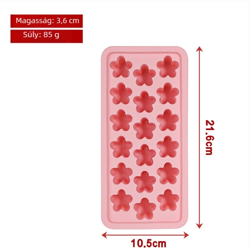 Jégkocka forma 18 rekesz, cherry blossom dizájnnal és fedővel, élelmiszer-minőségű szilikon, gyorsfagyasztás és könnyű kiemelés