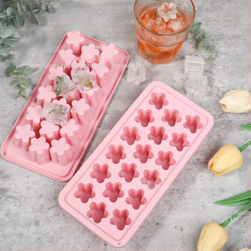 Jégkocka forma 18 rekesz, cherry blossom dizájnnal és fedővel, élelmiszer-minőségű szilikon, gyorsfagyasztás és könnyű kiemelés