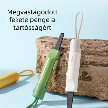 NS066 fogazott dobozvágó kés, anyag: fém+ABS, teljes hossz: 135 mm, penge 135×20 mm