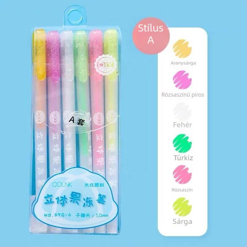 COLNK Colin 3D Jelly Pen DIY Highlighter Graffiti Glass Painting Pen – Modell 890-6, Műanyag burkolat, Dobozos csomagolás, Nyomtatott logó, Testreszabható