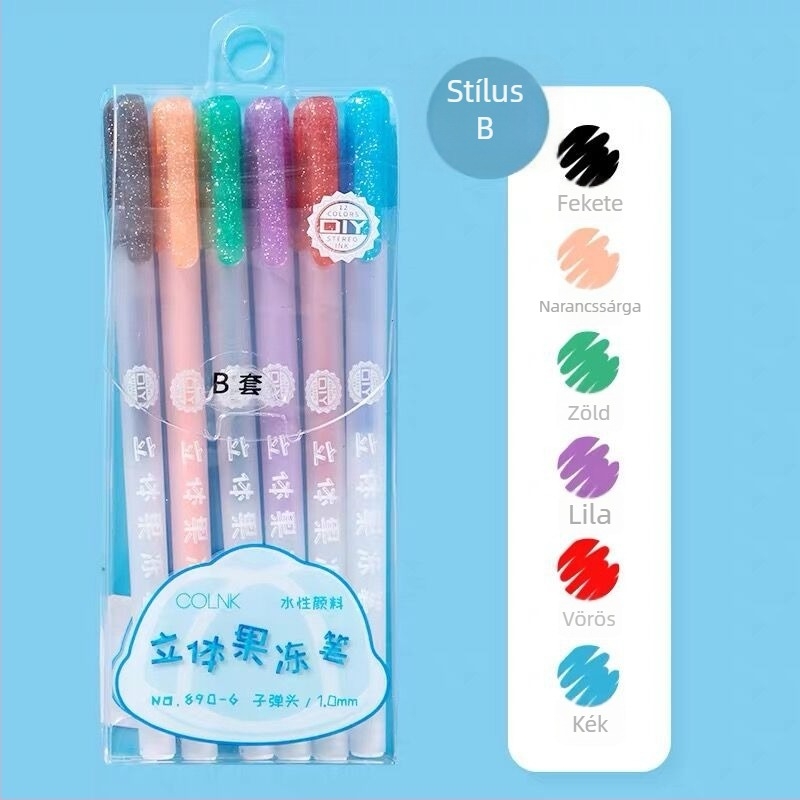 COLNK Colin 3D Jelly Pen DIY Highlighter Graffiti Glass Painting Pen – Modell 890-6, Műanyag burkolat, Dobozos csomagolás, Nyomtatott logó, Testreszabható