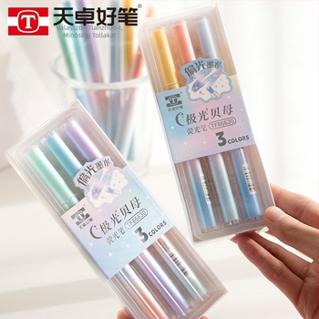 Tianzhuo Aurora gyöngyház csillogó kiemelő toll, modell 86630, műanyag test, dobozos csomagolás, középiskolások számára a kulcspontok kiemeléséhez