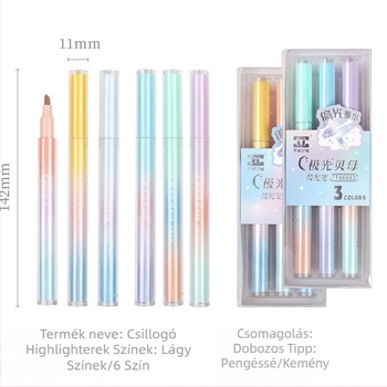 Tianzhuo Aurora gyöngyház csillogó kiemelő toll, modell 86630, műanyag test, dobozos csomagolás, középiskolások számára a kulcspontok kiemeléséhez