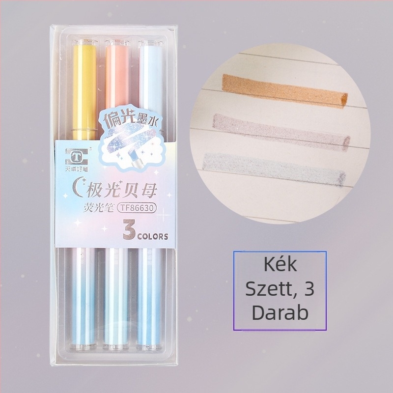 Tianzhuo Aurora gyöngyház csillogó kiemelő toll, modell 86630, műanyag test, dobozos csomagolás, középiskolások számára a kulcspontok kiemeléséhez