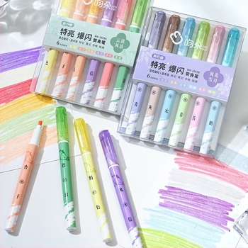 Kiemelő tollkészlet - műanyag ház, PVC dobozos csomagolás, Modell DPYGB-52, Nem törölhető, Logó testreszabás elérhető