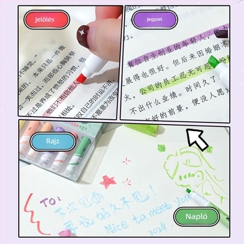 Kiemelő tollkészlet - műanyag ház, PVC dobozos csomagolás, Modell DPYGB-52, Nem törölhető, Logó testreszabás elérhető