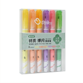 Kiemelő tollkészlet - műanyag ház, PVC dobozos csomagolás, Modell DPYGB-52, Nem törölhető, Logó testreszabás elérhető