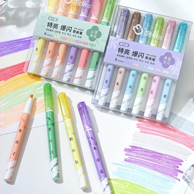 Kiemelő tollkészlet - műanyag ház, PVC dobozos csomagolás, Modell DPYGB-52, Nem törölhető, Logó testreszabás elérhető