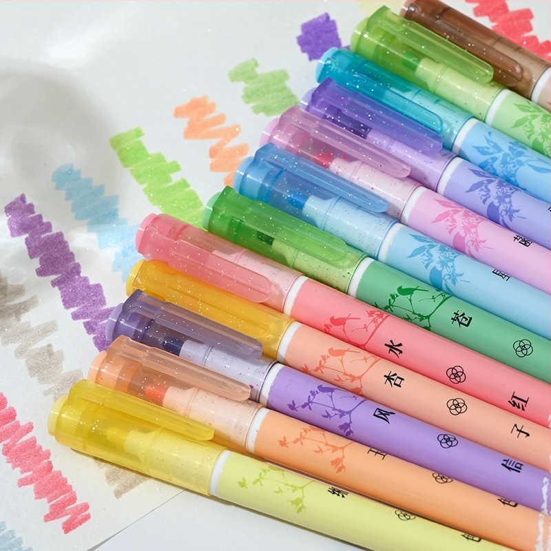 Kiemelő tollkészlet - műanyag ház, PVC dobozos csomagolás, Modell DPYGB-52, Nem törölhető, Logó testreszabás elérhető