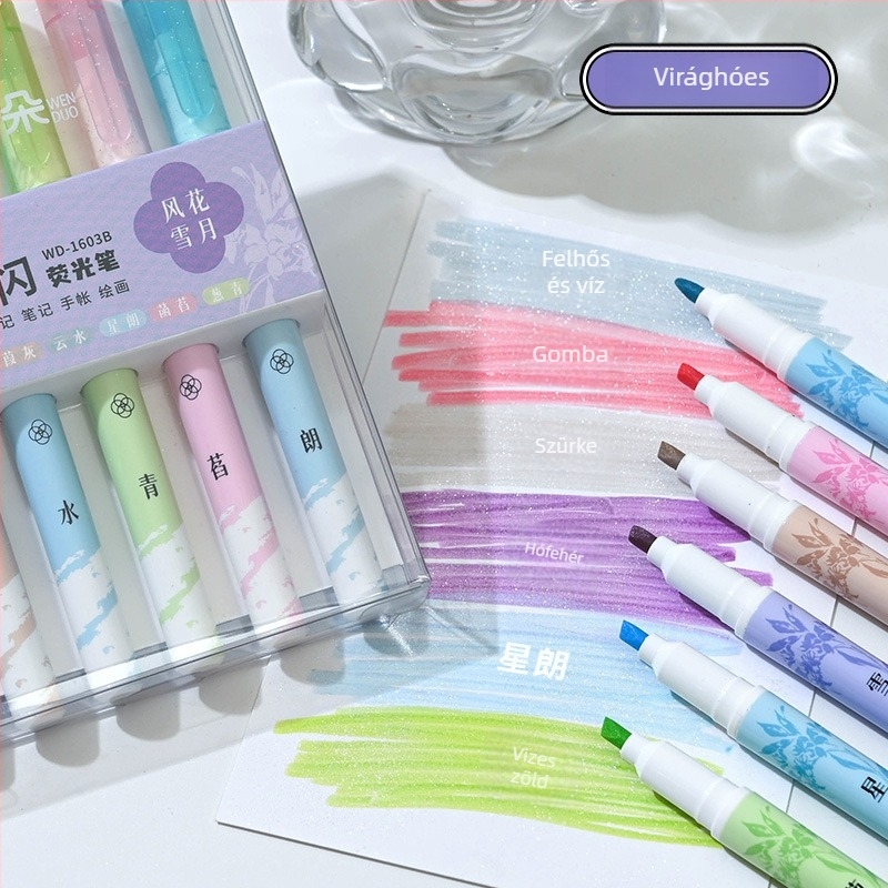 Kiemelő tollkészlet - műanyag ház, PVC dobozos csomagolás, Modell DPYGB-52, Nem törölhető, Logó testreszabás elérhető