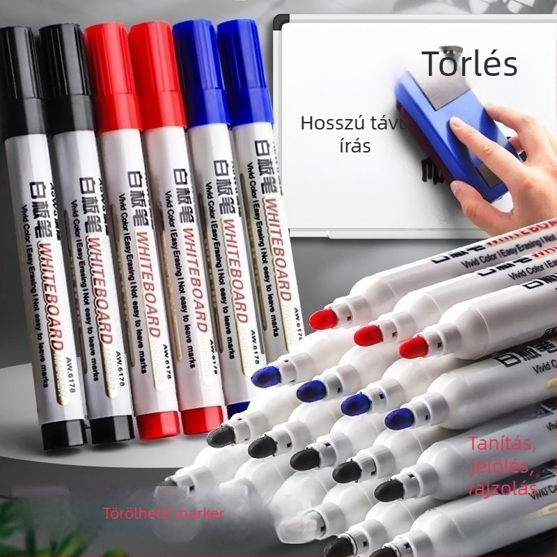 Fehér tábla marker, törölhető, vízbázisú, nagy kapacitású, gyermekeknek szóló oktatási táblához