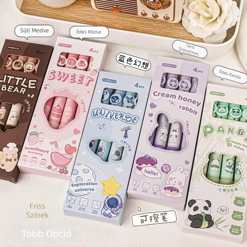 Rajzfilm termikus törölhető toll általános iskolásoknak – MOYL Cartoon sorozat, műanyag ház, rozsdamentes acél heg, törölhető