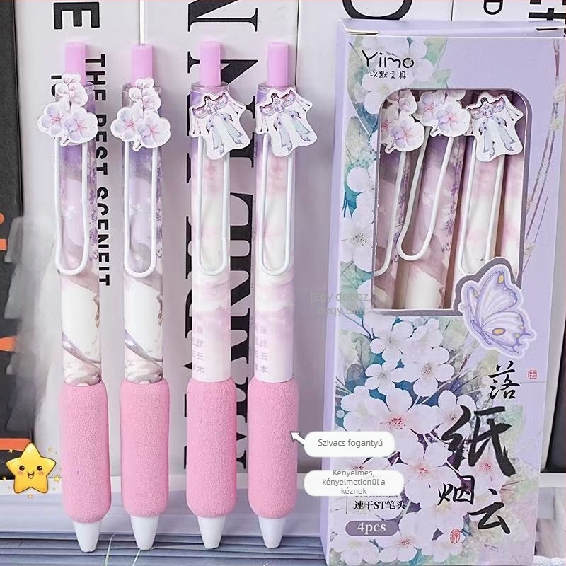 Ősi stílusú visszahúzható zselés toll, fém heggyel, műanyag test, nem törlődik