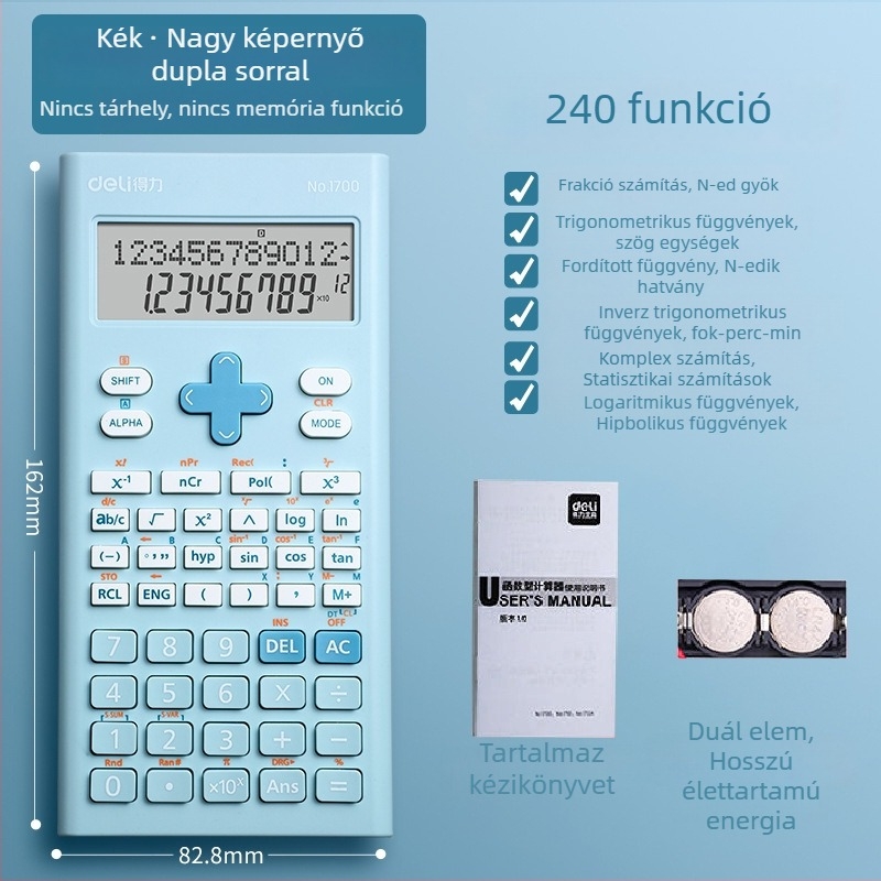 Deli 1700 Funkciós Számológép Nagy Kijelzővel, 12 Számjegy, Műanyag Ház, Gombateleppel Működik