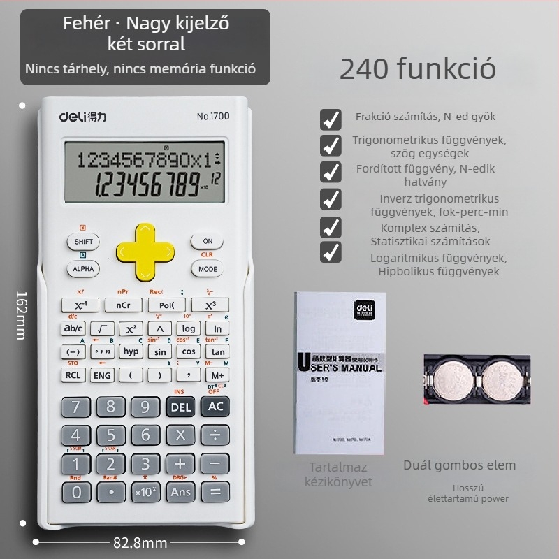 Deli 1700 Funkciós Számológép Nagy Kijelzővel, 12 Számjegy, Műanyag Ház, Gombateleppel Működik
