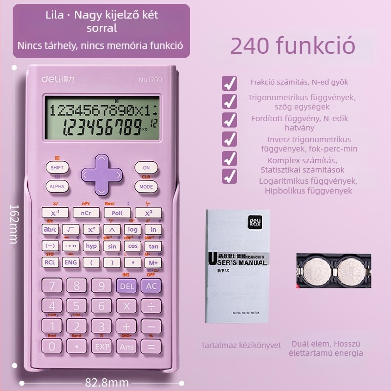 Deli 1700 Funkciós Számológép Nagy Kijelzővel, 12 Számjegy, Műanyag Ház, Gombateleppel Működik