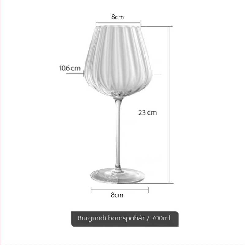 Kristály boros pohár függőleges mintával, 5 darabos szett, könnyed luxus retro stílus